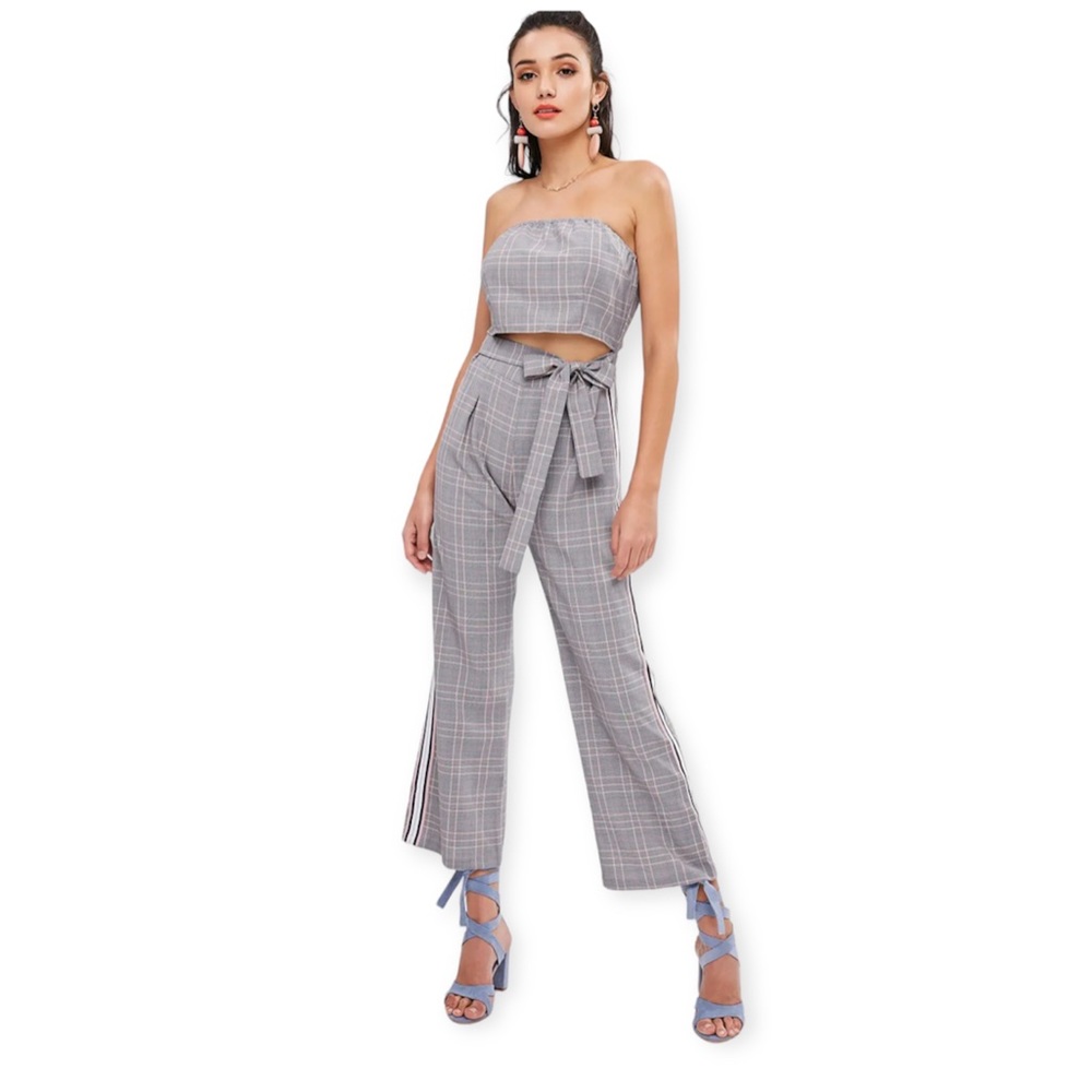 Zaful knotted plaided strapless Jumpsuit size 6